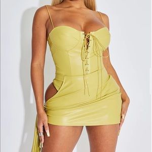 Shape Olive Faux Leather Tie Side Bodycon Skirt and bodysuit never worn